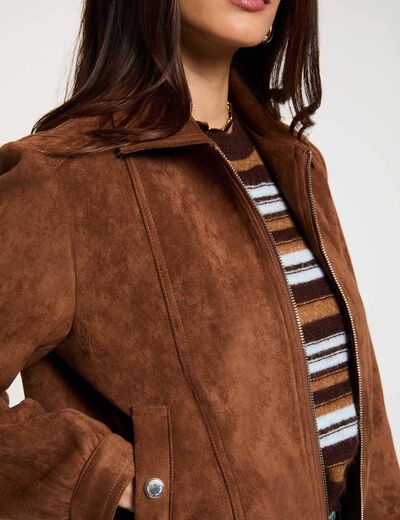 Suede jacket cognac brown women