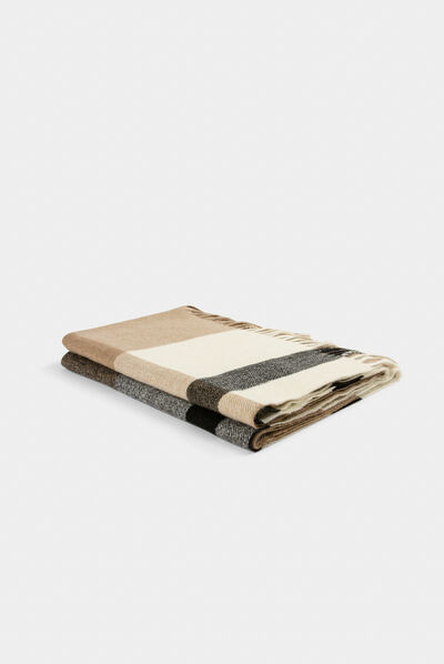 Checked scarf black ladies'
