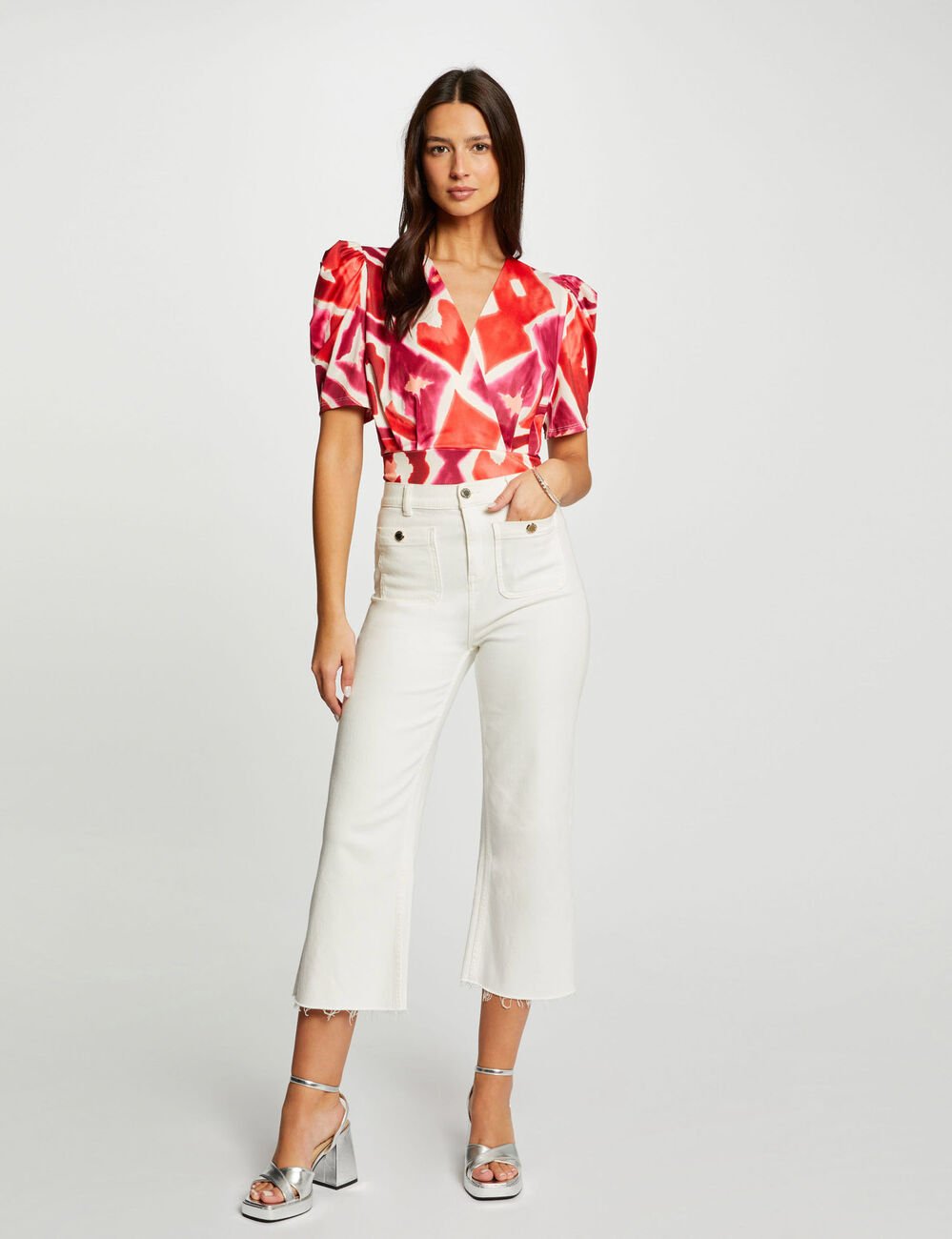 Printed top short sleeves multicolored women