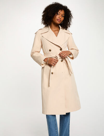 Long trench coat with tailored collar sand women