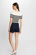 Pull col rond à rayures ivoire femme