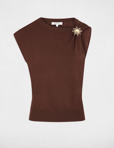 Sleeveless asymmetric top dark brown women