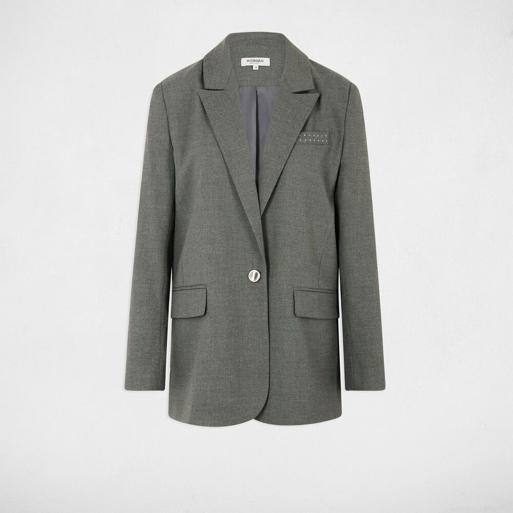 Long jacket studs details light grey women