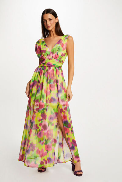 Maxi waisted dress abstract print multico ladies'