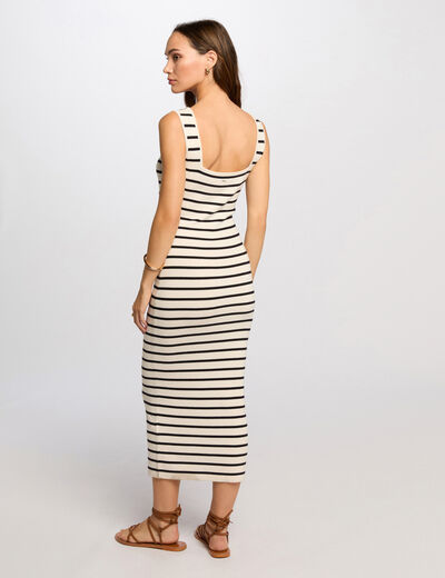 Fitted maxi knitted dress ecru women