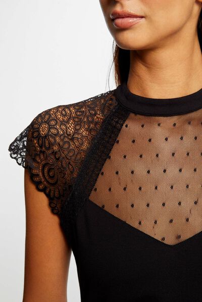 Short-sleeved t-shirt with lace black ladies'