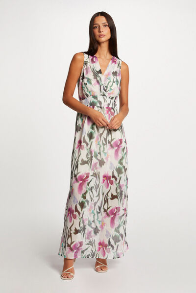 Maxi straight dress with floral print multico ladies'