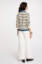 Striped cardigan lapel collar ivory women