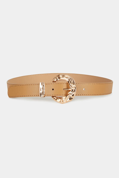 Belt with hammered buckle beige ladies'