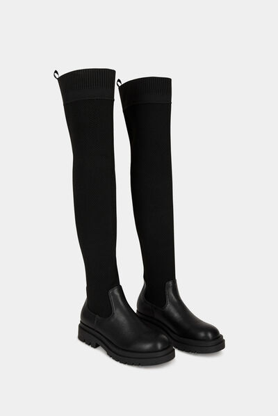 Over the knee sock boots black ladies'
