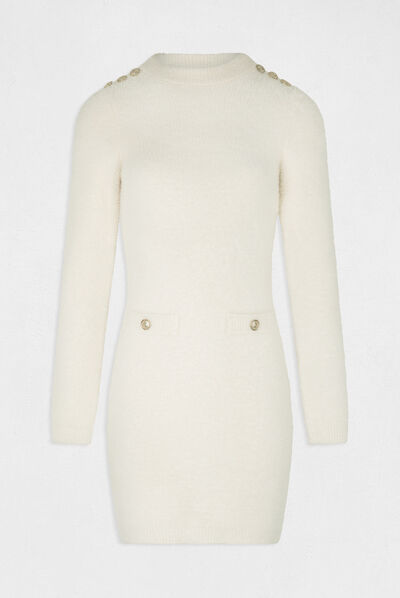 Fitted jumper dress fluffy knit ivory ladies'