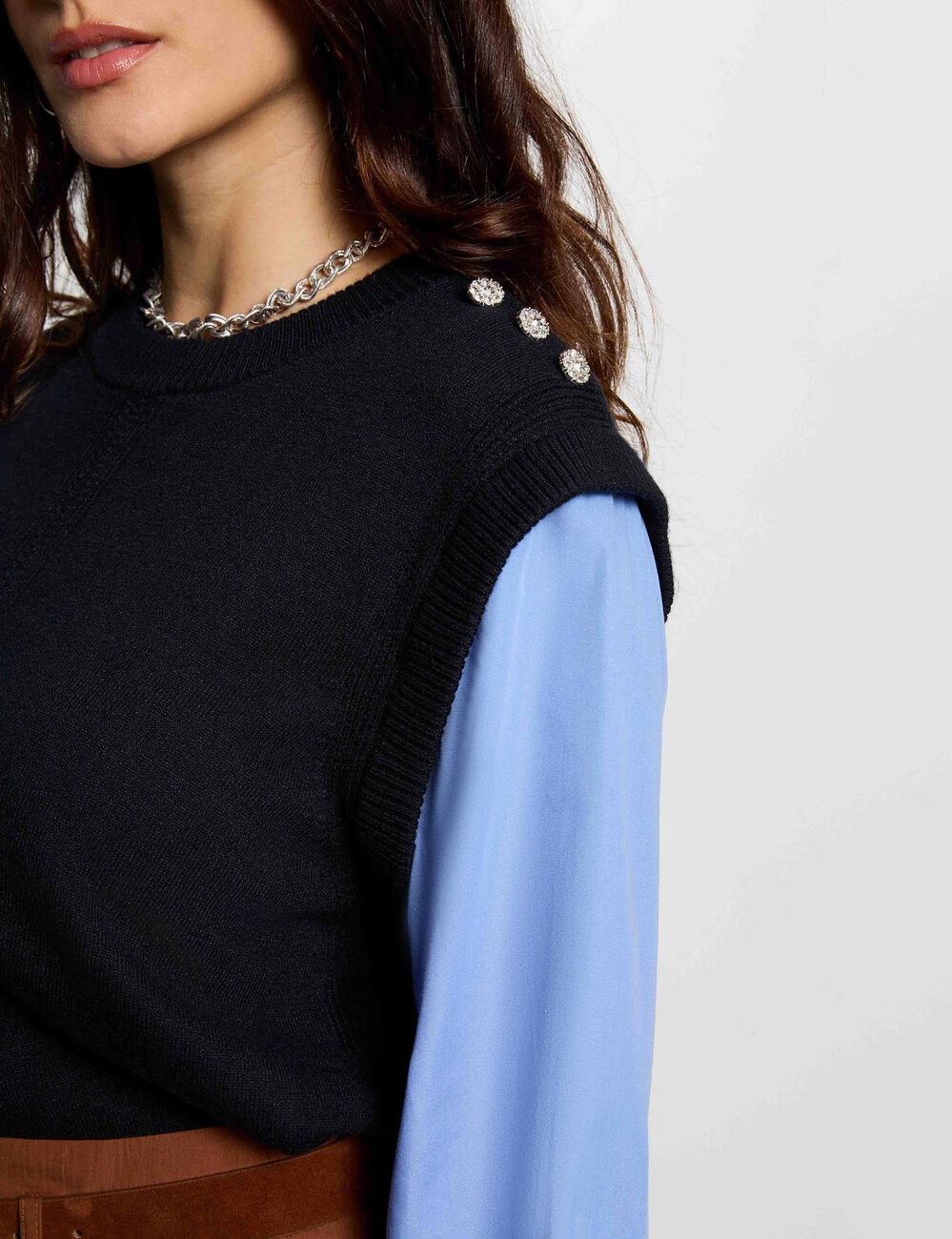 Fitted sweater with folded collar navy blue women