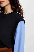 Fitted sweater with folded collar navy blue women