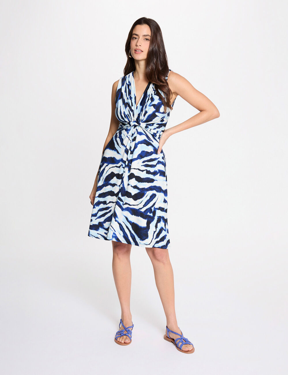 Short dress with V-neck multicolor women