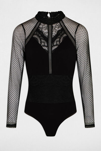Long-sleeved t-shirt with dobby spot black ladies'