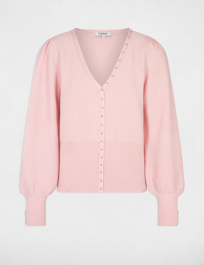 Jumper V-neck with buttons pale pink ladies'