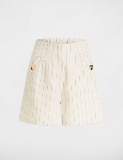 High-waisted striped shorts beige women