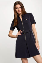 Robe courte ajustée zippée bleu marine femme
