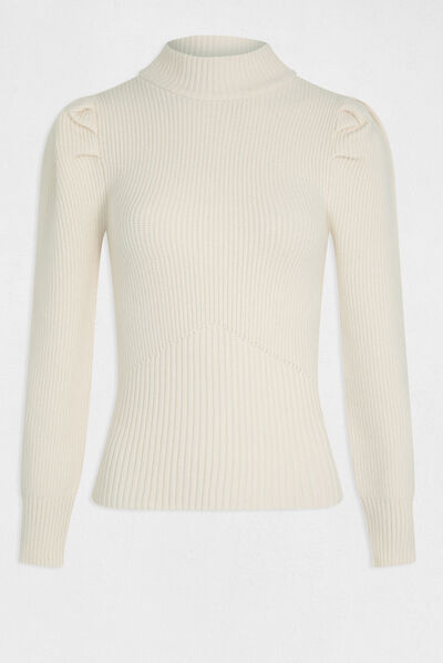 Long-sleeved jumper with high collar ivory ladies'