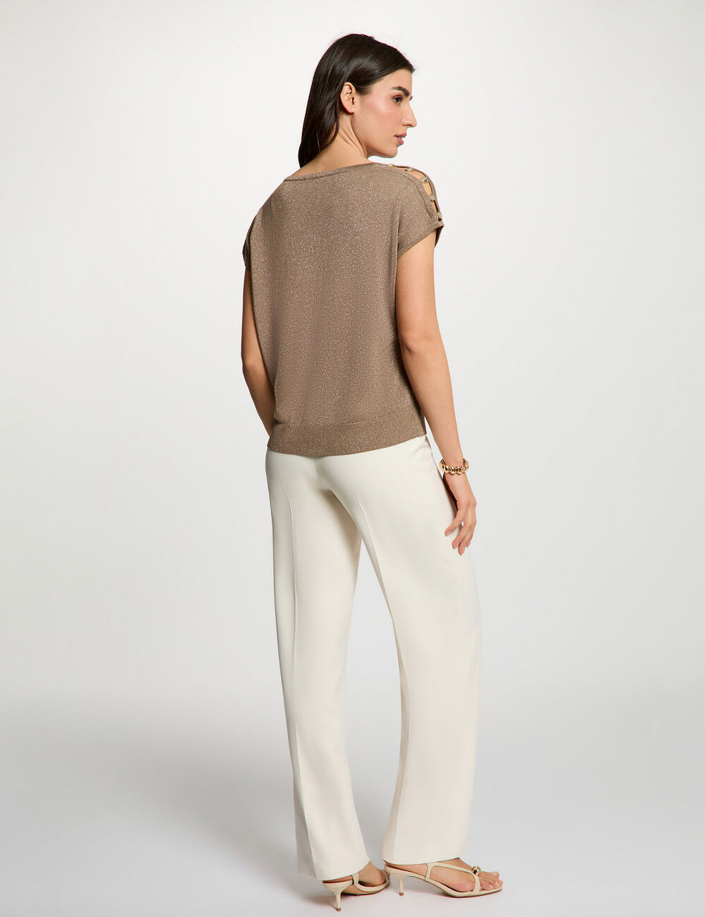 Oversized V-neck sweater taupe women