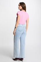 T-shirt manches courtes à col en V rose femme