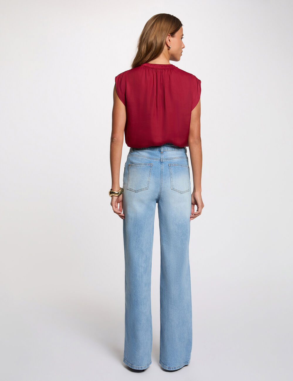 Satin short-sleeved blouse bordeaux women