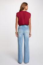 Satin short-sleeved blouse bordeaux women