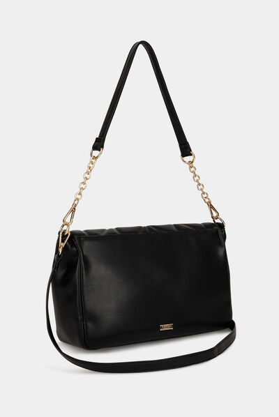Quilted flap bag black ladies'