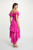 Straight midi dress ruffles raspberry pink women