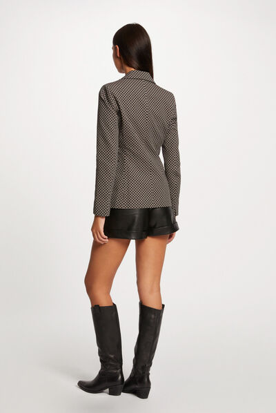 Waisted city jacket geometric print black ladies'