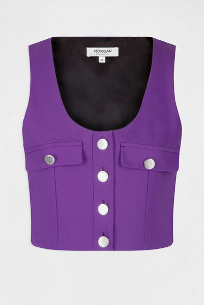 Sleeveless buttoned crop top dark purple ladies'