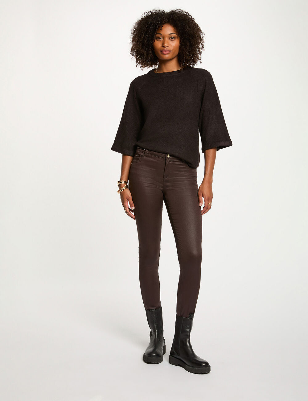 Jumper 3/4-length sleeves dark brown women