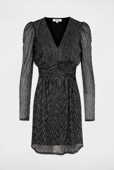 Waisted dress with metallised threads silver ladies'