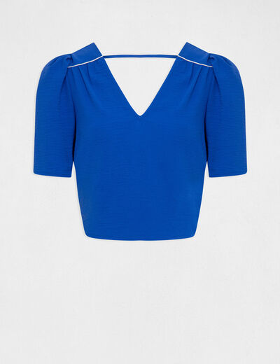 Short-sleeved blouse with open back electric blue ladies'