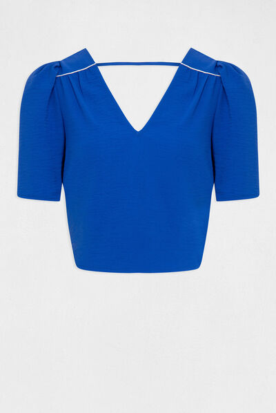 Short-sleeved blouse with open back electric blue ladies'