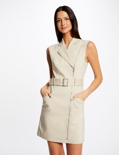Zipped and belted wrap dress light beige ladies'