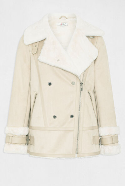 Straight zipped jacket beige ladies'