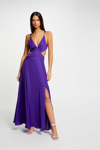 Maxi A-line dress with openings dark purple ladies'