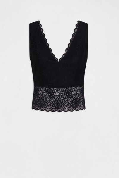 Vest top wide straps with lace black ladies'