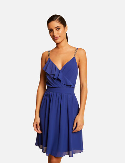 Skater dress with wrap-over neckline electric blue ladies'