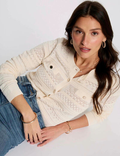 Cardigan round neck ivory women