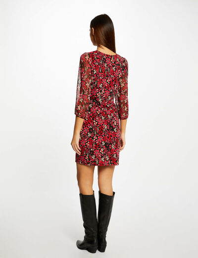Straight dress with floral print red ladies'