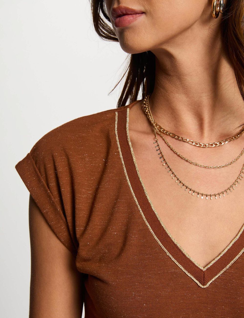 Short-sleeved t-shirt cognac brown women