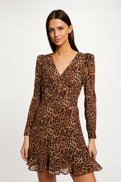 Waisted dress with leopard print multico ladies'