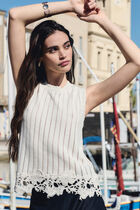 Sleeveless ribbed top cream women
