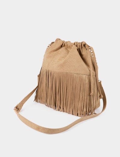 Suede bucket bag beige women