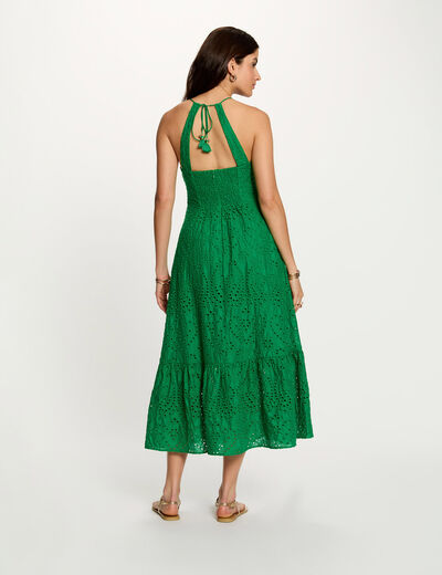 Long dress with broderie anglaise meadow green women