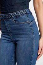 Straight jeans with braided details denim stone women
