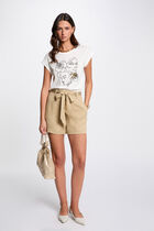 High-waisted loose shorts beige women