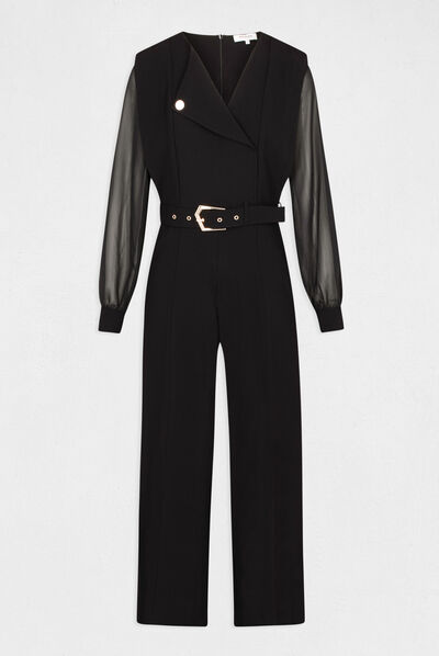 Jumpsuit wide leg with belt black ladies'